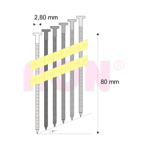 Hřebíky RB pásek, plast 21° 2,80 x 80 mm - 2 400 ks