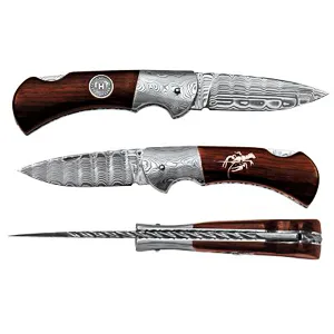 Vyhazovací zavírací nůž HABLOCK - damašek, paroh 220-DD-1