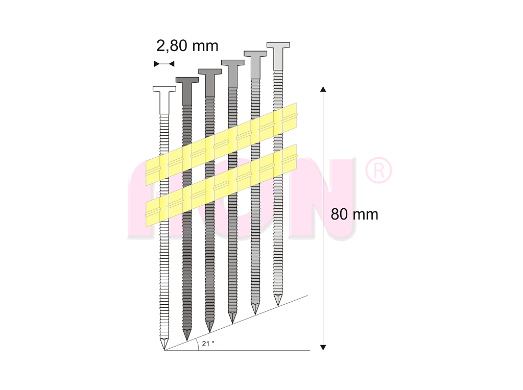 Hřebíky RB pásek, plast 21° 2,80 x 80 mm - 2 400 ks