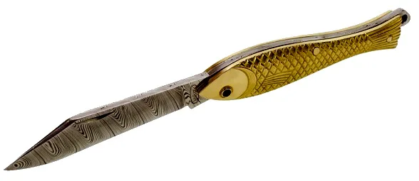Kapesní zavírací nůž RYBIČKA - zlatá investiční, damašek 130-DI-1 (750/1000)