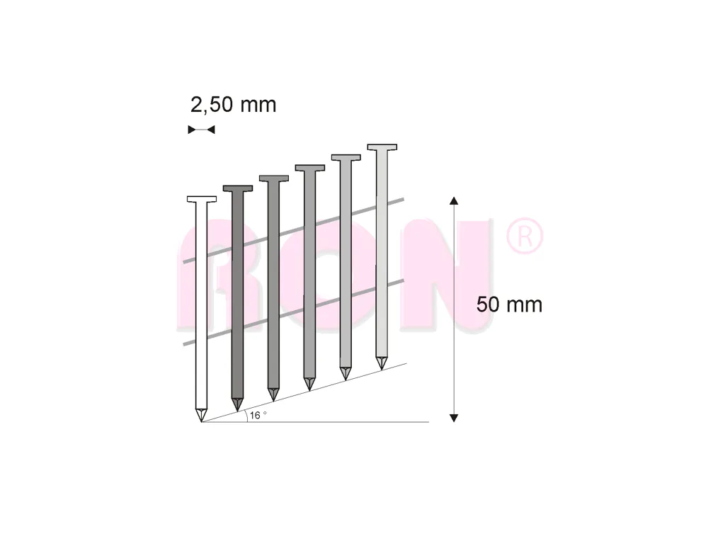 Hřebíky FAC hladké svitek, drát 16° 2,50 x 50 mm - 9 000 ks